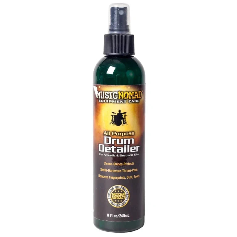 Music Nomad Drum Detailer all-purpose cleaner spray bottle, green with black nozzle.