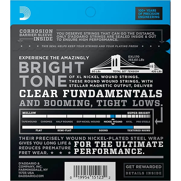 D'Addario 45-100 Regular Light, Long Scale, XL Nickel Bass Strings