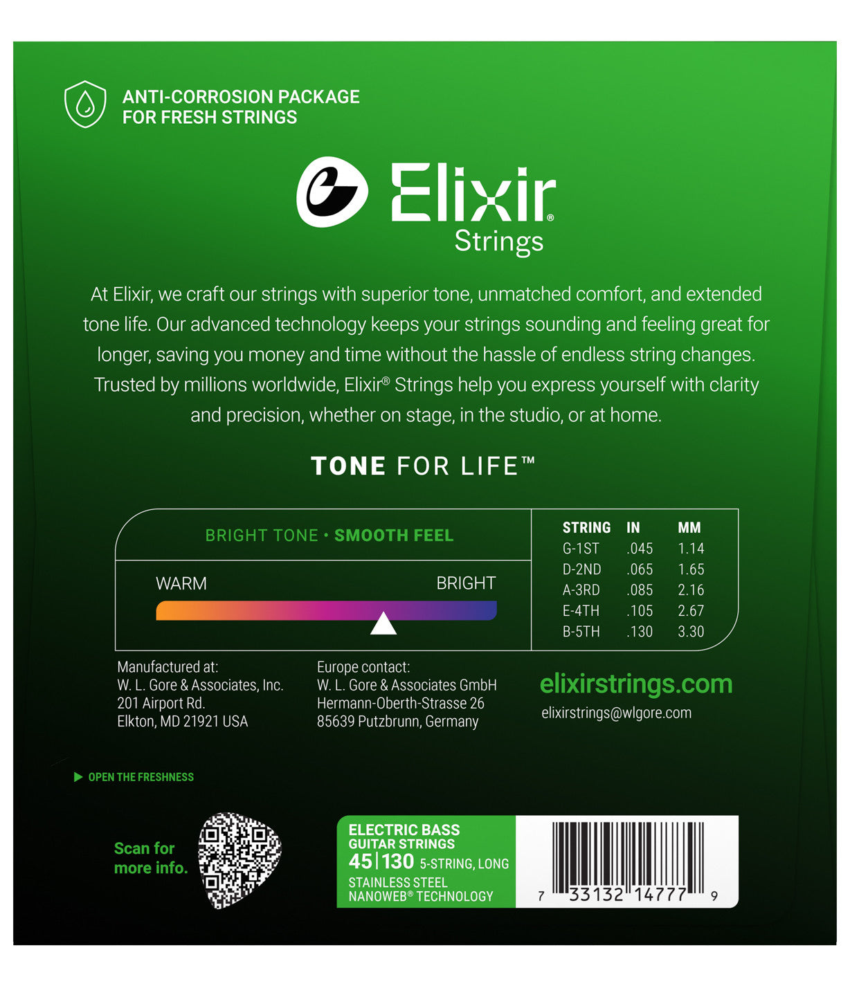 Elixir Stainless Steel Electric Bass Strings with NANOWEB Technology