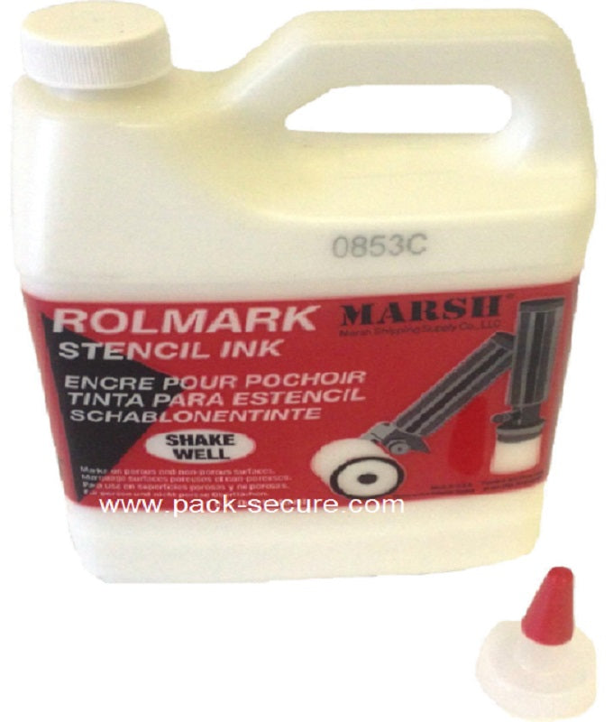 Rollmark stencil ink quart bottle, white, for signage use.