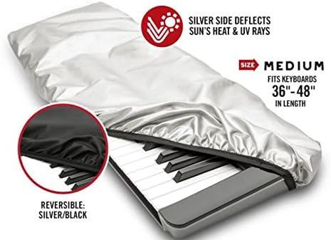 Maloney StageGear keyboard cover, medium (36-48 in), reversible silver/black, for musical keyboards.