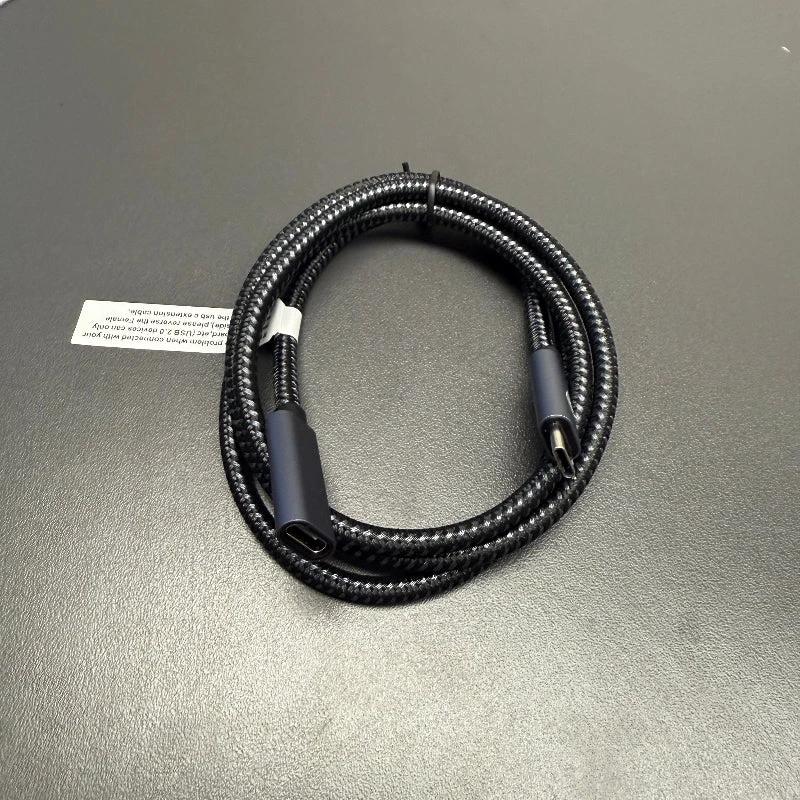 USB-C Extender Male to Female cable, braided black nylon, USB 3.2 Type-C data cable.