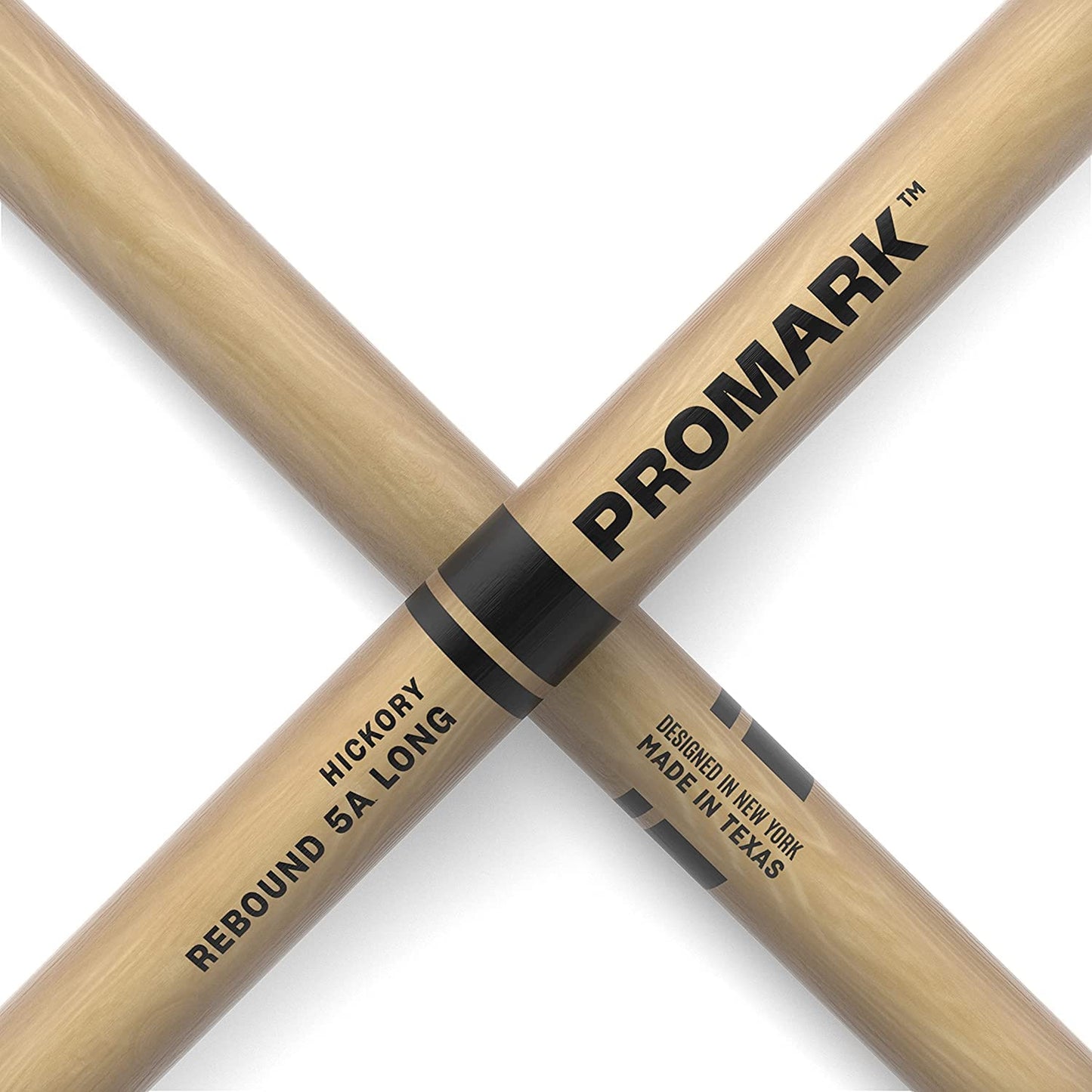 ProMark Rebound 5A Long Hickory Drum Sticks, two crossed, acorn wood tip, by D'Addario