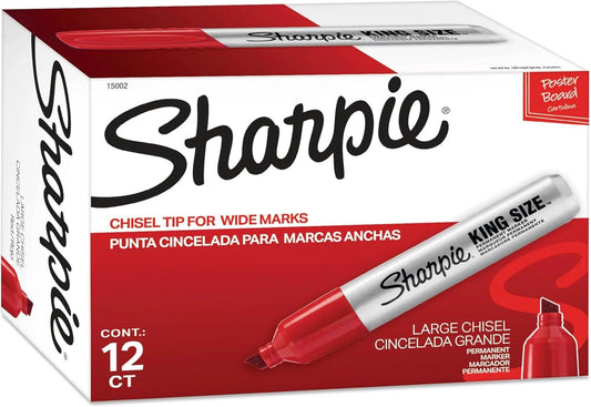 Sharpie King Size red permanent marker with chisel tip, 12-count box