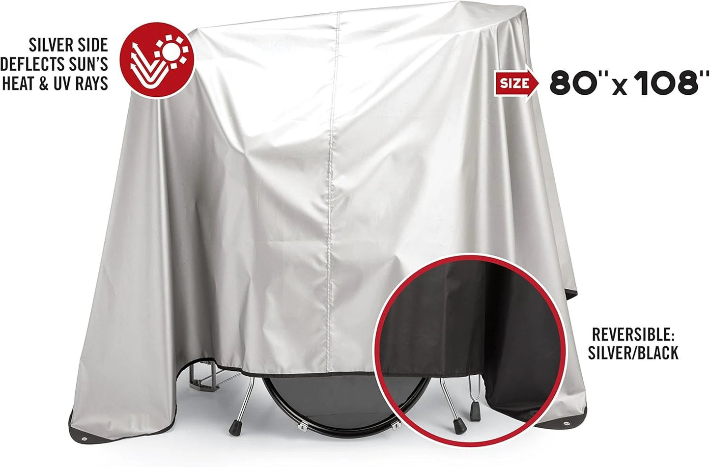 Maloney StageGear 63061 drum cover, 80x108-inch, reversible silver/black.