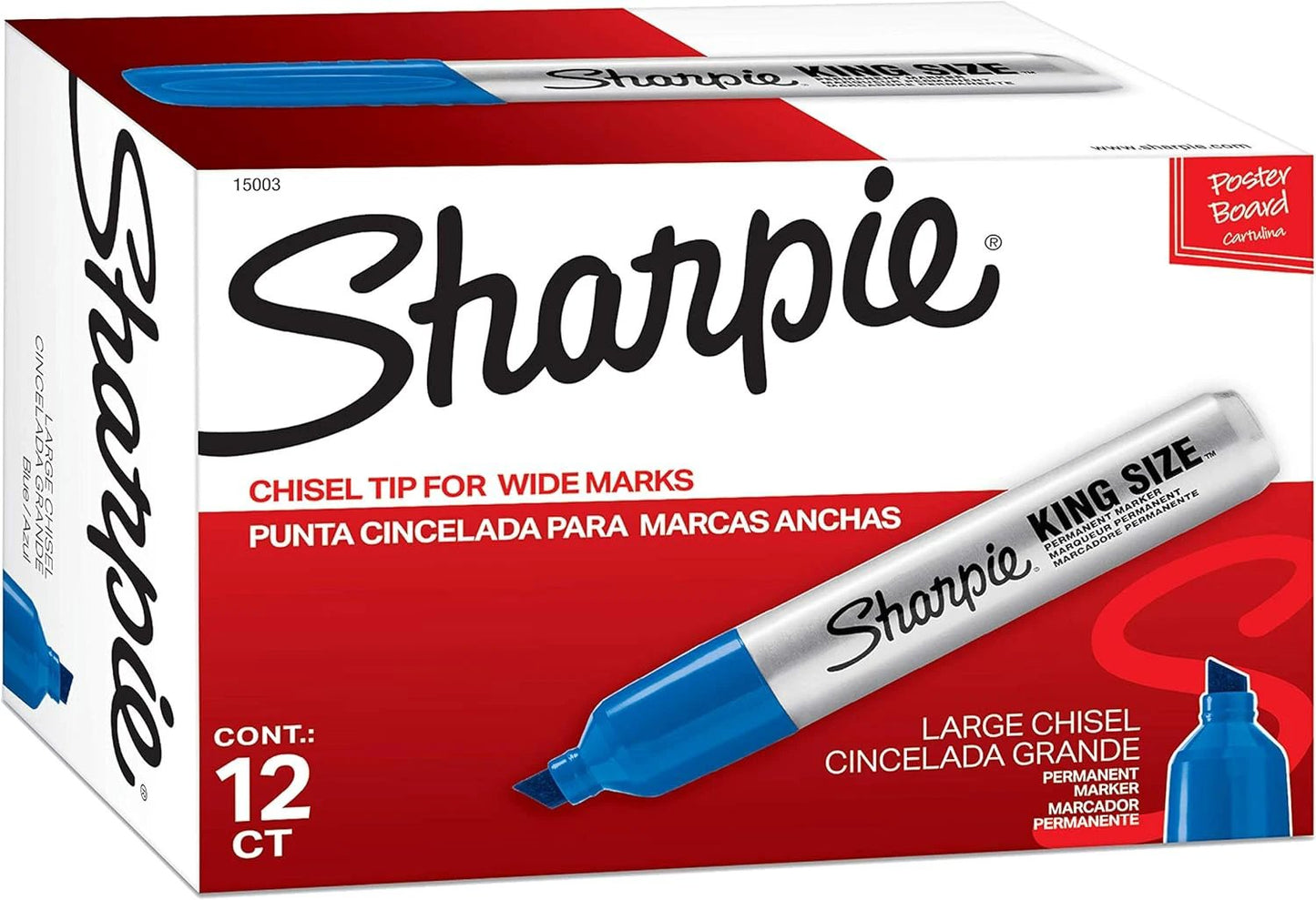 Sharpie King Size permanent marker, blue, chisel-tip, 12-count box