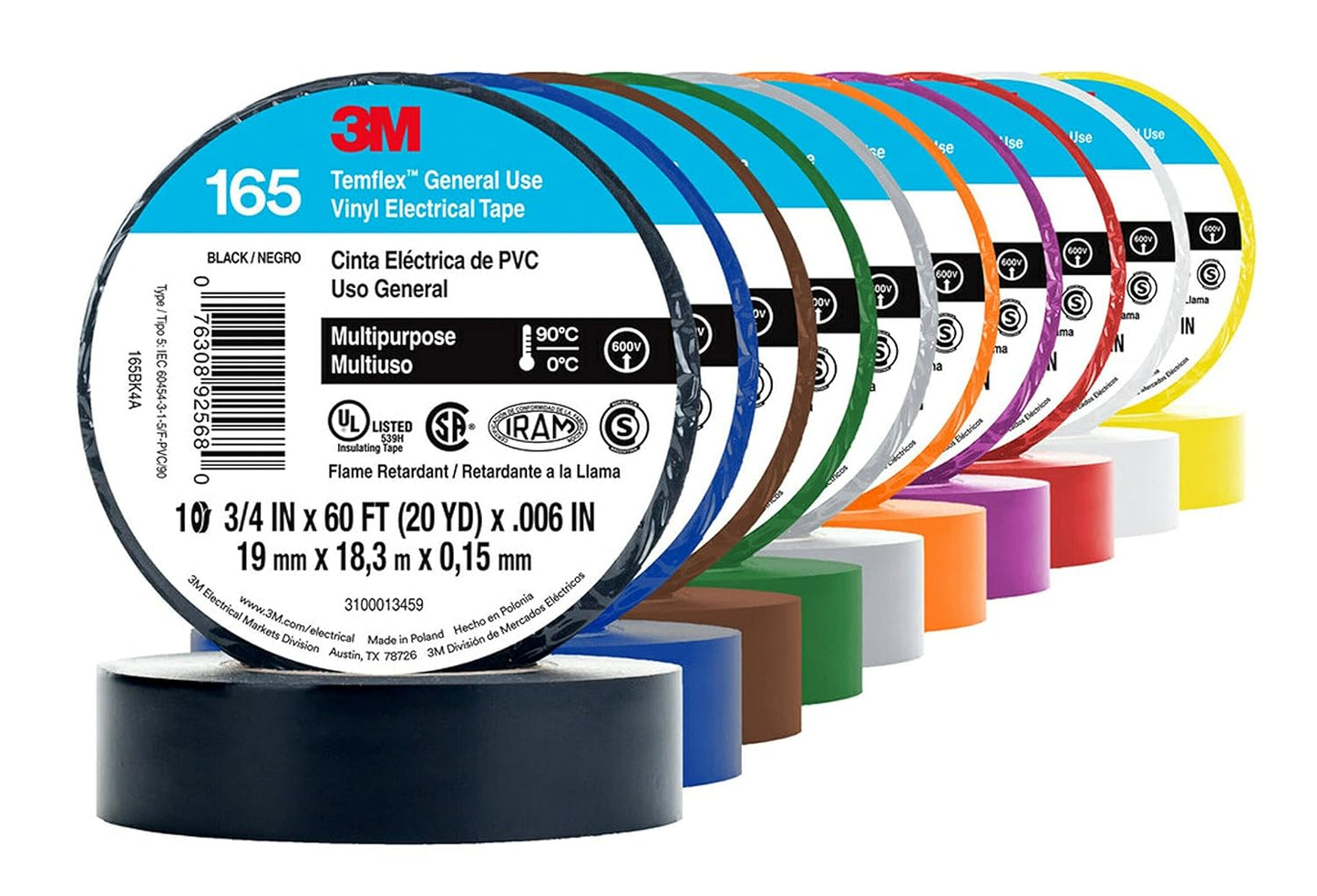 3M Temflex Electrical Tape 165, 3/4 In x 60 ft
