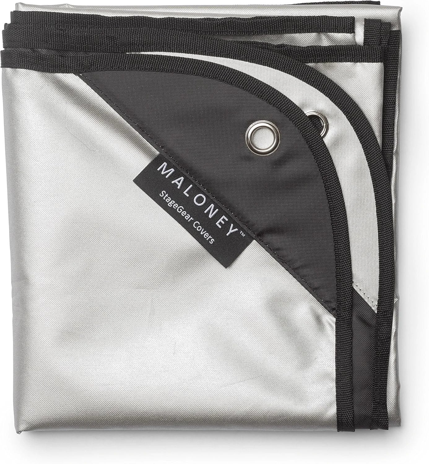 Maloney StageGear 16036 equipment cover, 58x72-inch, reversible, silver fabric with black trim and metal grommets