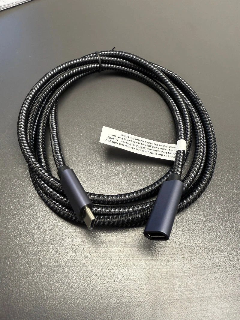 USB-C extender cable, male to female, braided black USB-C data cable