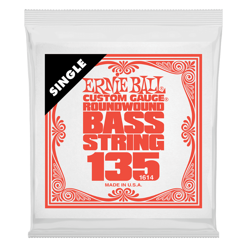 Ernie Ball Bass String 135 single in red and white packaging with Ernie Ball logo