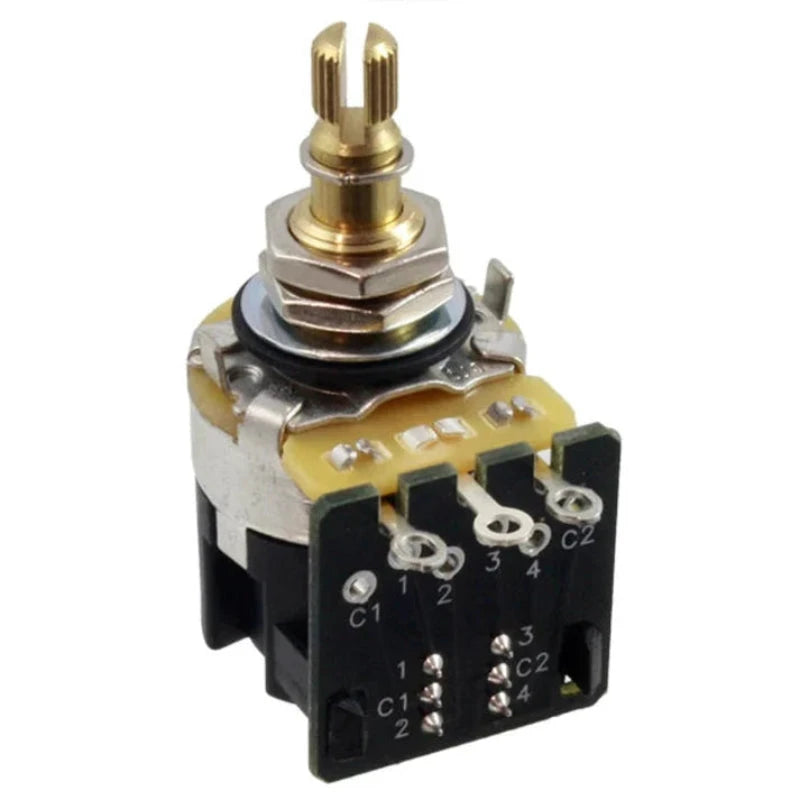 CTS Push-Pull DPDT audio potentiometer for guitars with gold knob and black housing