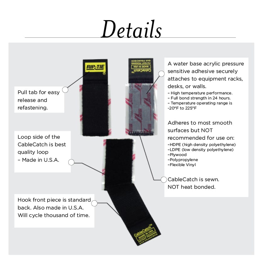 Rip-Tie One Inch Wide CableCatch Black - 2 pack