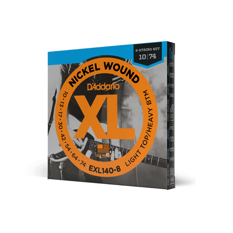 D'Addario 10-74 Light Top/Heavy Bottom, XL Nickel Electric Guitar Strings (8-string)