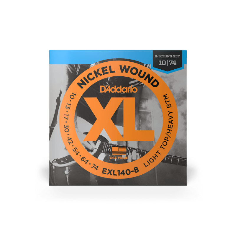 D'Addario 10-74 Light Top/Heavy Bottom, XL Nickel Electric Guitar Strings (8-string)