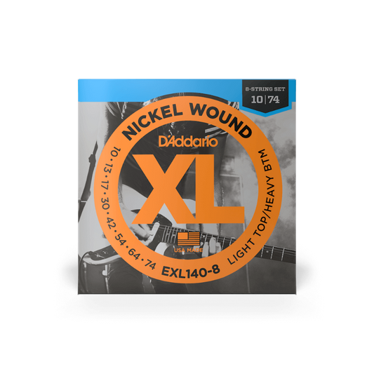D'Addario 10-74 Light Top/Heavy Bottom, XL Nickel Electric Guitar Strings (8-string)