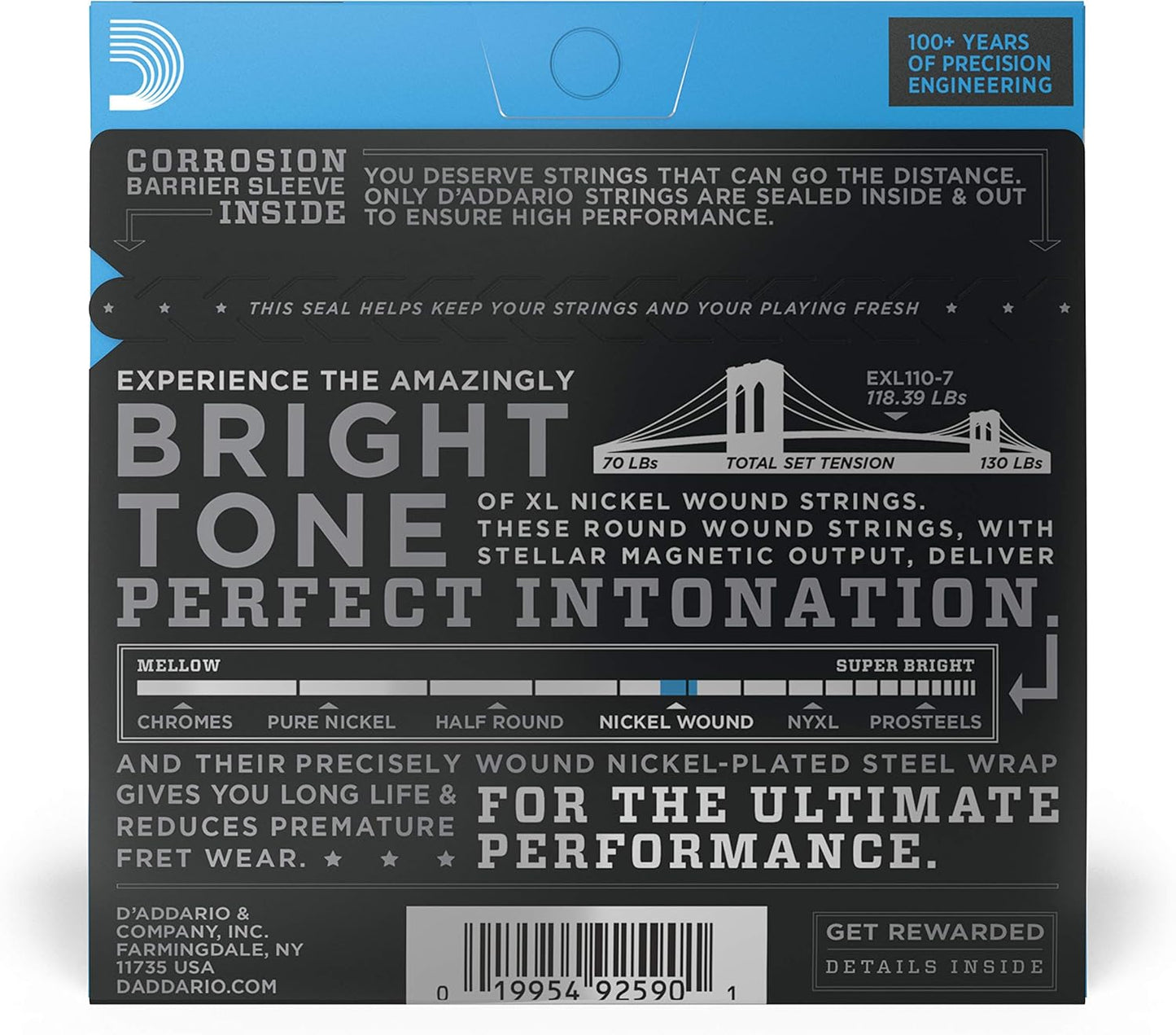 D'Addario 10-59 Regular Light 7-String, XL Nickel Electric Guitar Strings