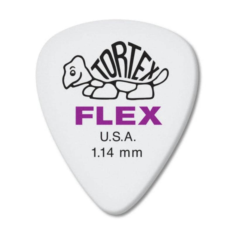 Dunlop Tortex Flex guitar pick, white with purple FLEX logo, 1.14 mm thickness
