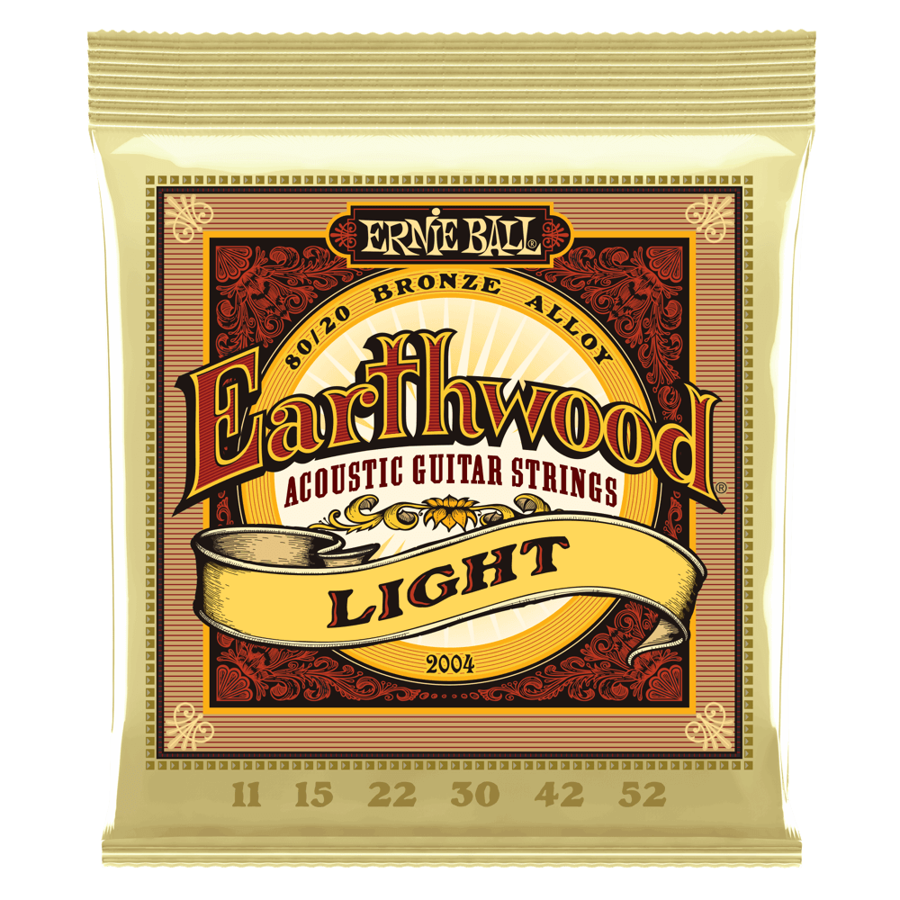 Ernie Ball Earthwood acoustic guitar strings packaging on a white background