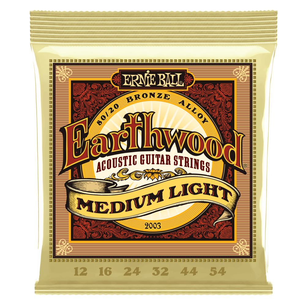 Ernie Ball Earthwood acoustic guitar strings packaging on a white background
