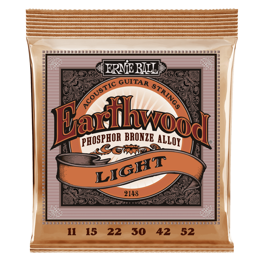 Ernie Ball Earthwood Phosphor Bronze Alloy acoustic guitar strings packaging on a white background