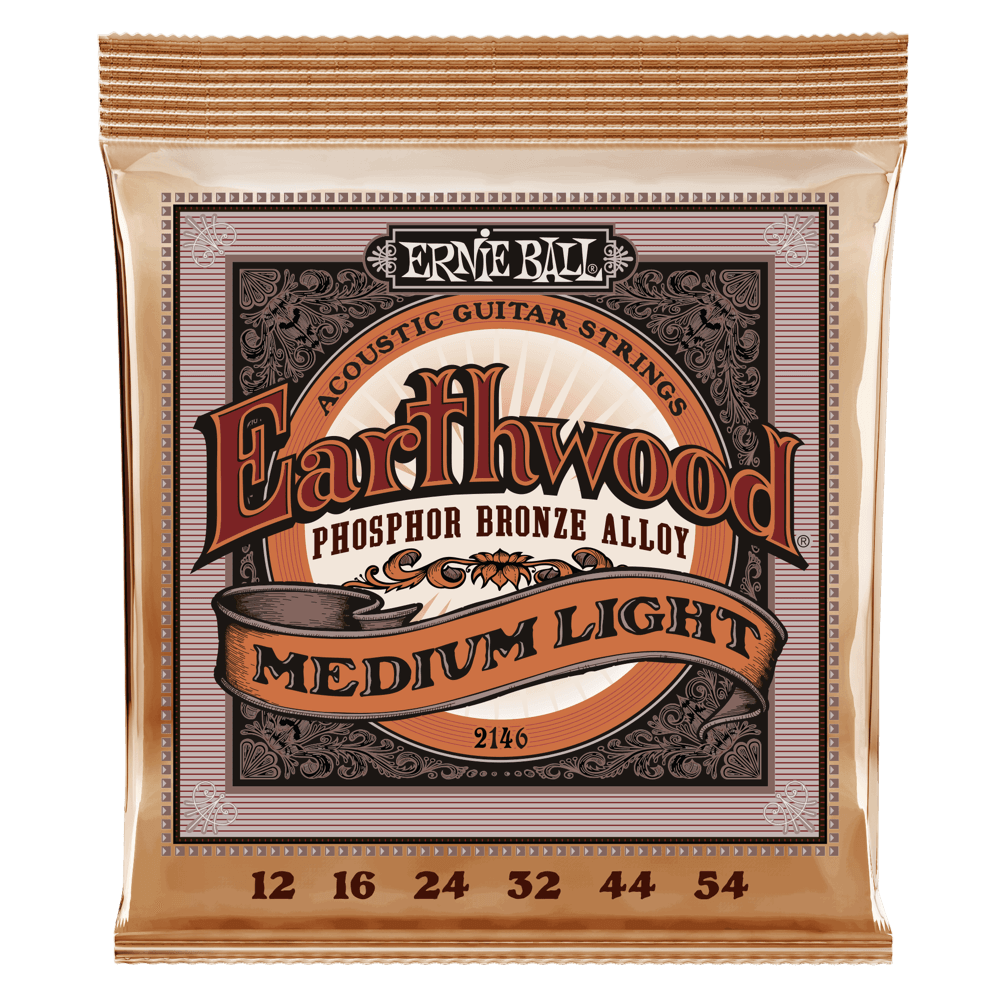 Ernie Ball Earthwood acoustic guitar strings packaging on a white background