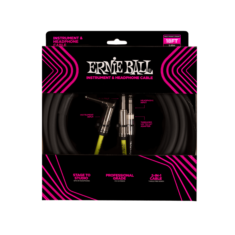 Ernie Ball 18ft Instrument and Headphone Cable
