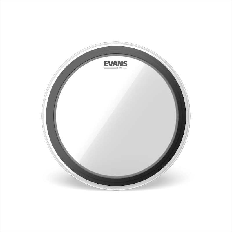 Evans EMAD Heavyweight bass drum head, white with dark gray ring.