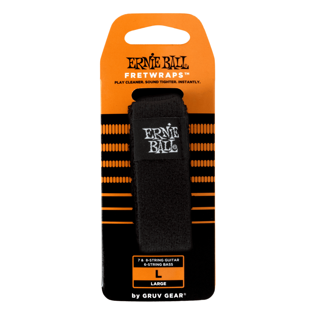 Ernie Ball fretwrap packaging with orange and black design on a white background