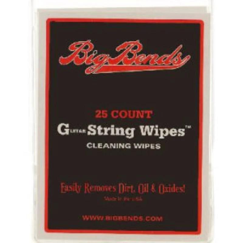 Big Bends Gem-Tone String Wipes; 25-count guitar string cleaning wipes in red-on-black packaging