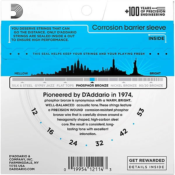 D'Addario 12-53 Light, Phosphor Bronze Acoustic Guitar Strings