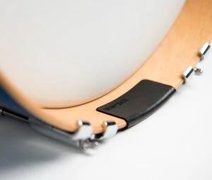Drum N Base Hoop Protect HP180 on a drum hoop; black plastic protector with mounting hardware