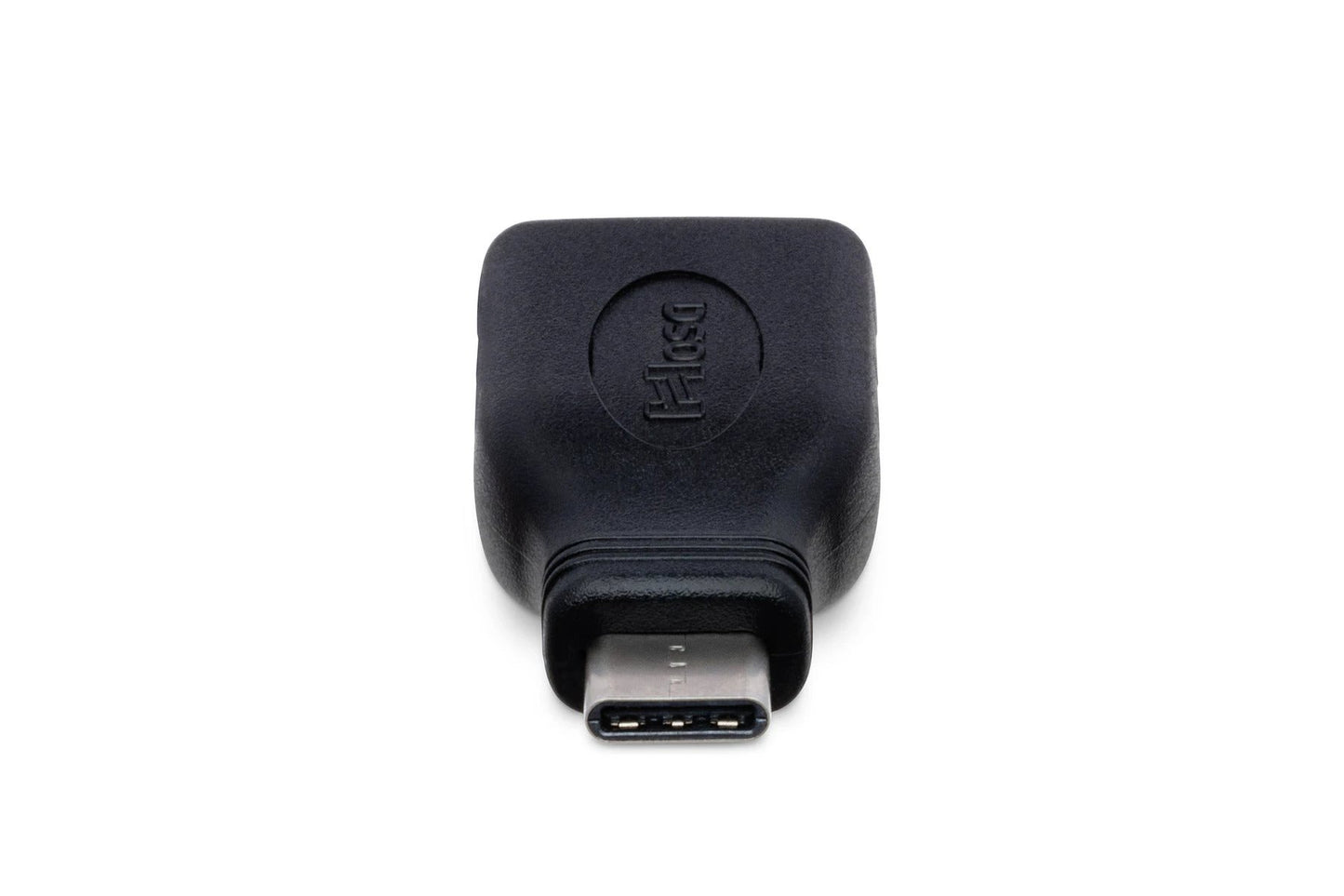 Hosa USB-C 3.1 male to USB-A 3.0 female adapter, black with embossed Hosa logo.