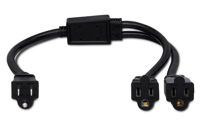 Hosa YAC-406 Dual black NEMA 5-15R power extension Y cable with one male plug and two female outlets
