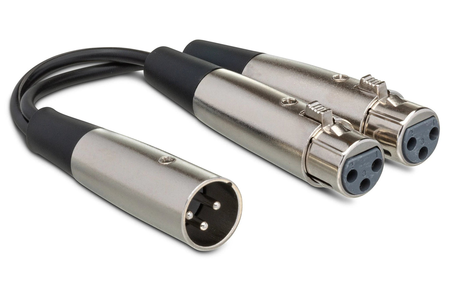 Hosa YXF-101.5 XLR Y cable; male XLR to dual female XLR, 1.5 ft, metal connectors