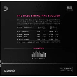 D'Addario 45-100 Regular Light, Long Scale, NYXL Bass Strings