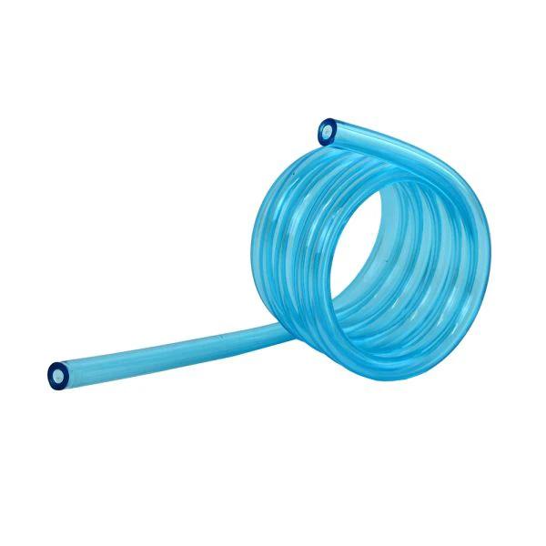 Coiled blue hose on a white background