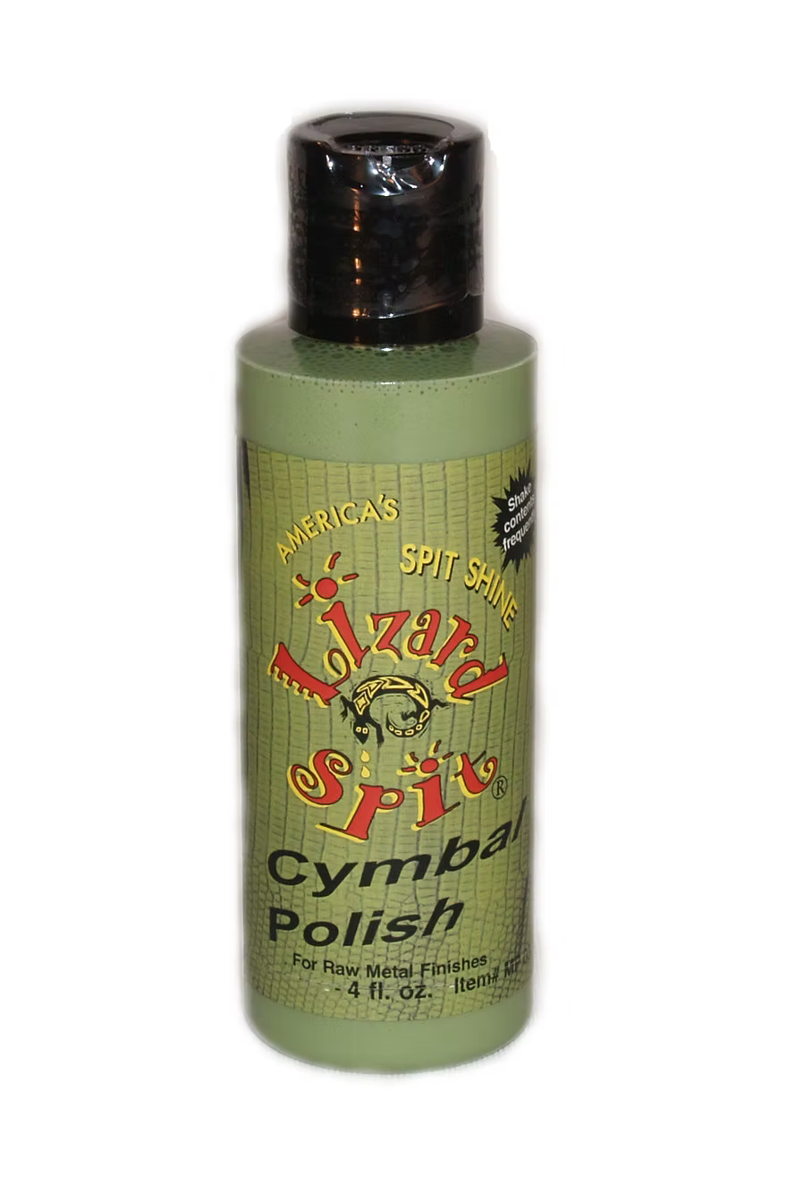 Lizard Spit Cymbal Polish bottle; green bottle for raw metal finishes, drum accessories by Lizard Spit