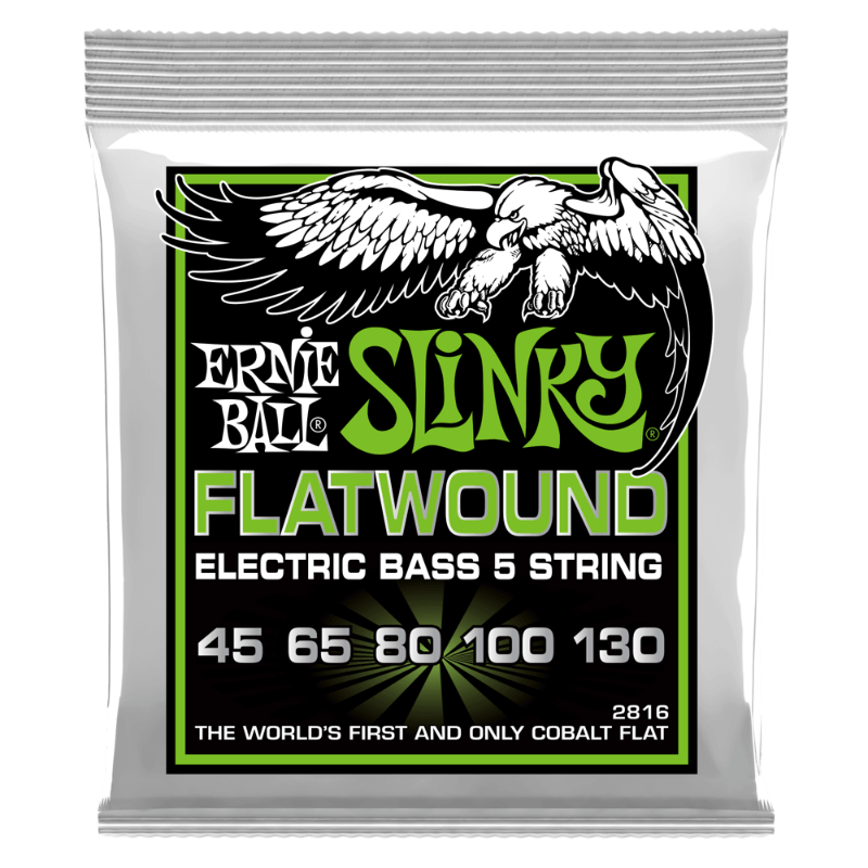 Ernie Ball Flatwound Electric Bass Strings 5-String set, 45–130 gauge, cobalt flat