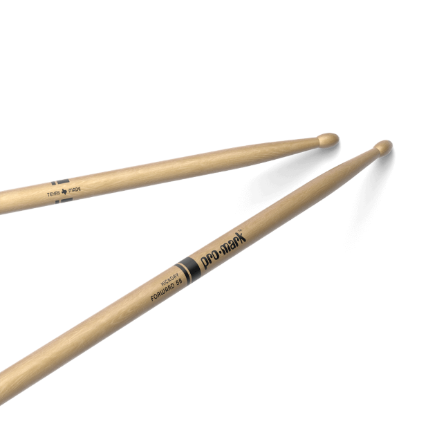 ProMark Classic Forward 5B Hickory Drum Sticks with oval wood tips, two sticks