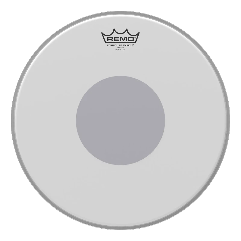Remo Controlled Sound X coated tom drum head, white with gray center patch.