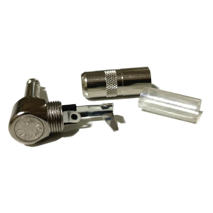Switchcraft 226 right-angle 1/4in TS plug; chrome-plated metal audio connector