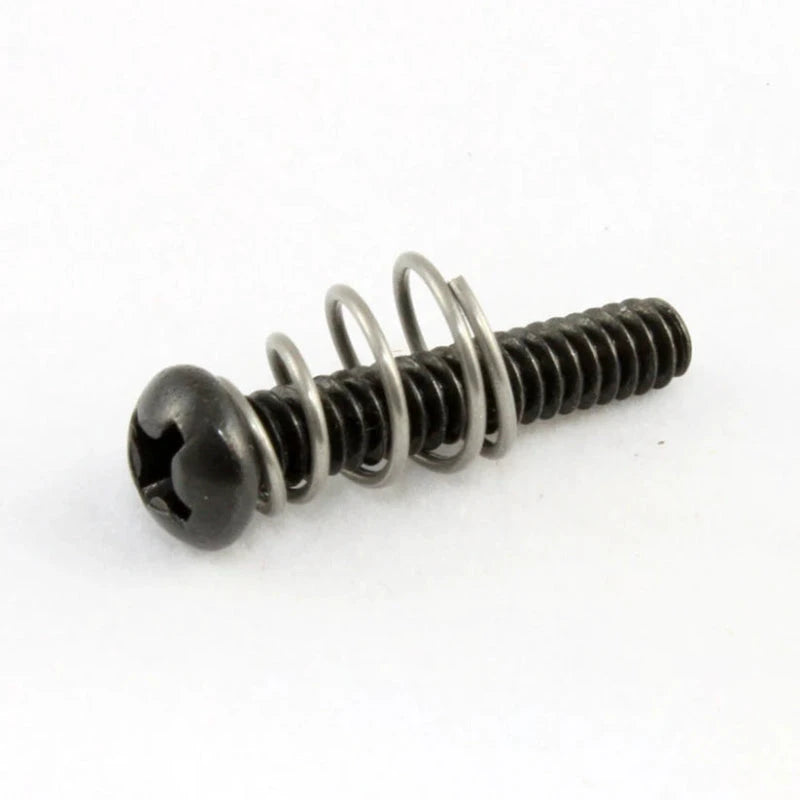 Allparts single coil pickup screws; black Phillips-head screw with metal coil spring for guitar pickups