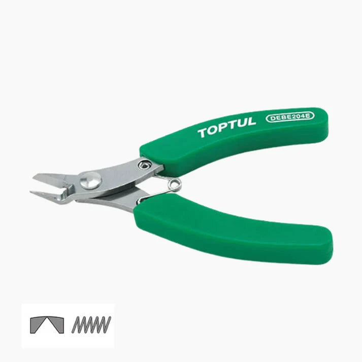 TOPTUL mini side cutter pliers, 4.5-inch, green handles, metal jaws