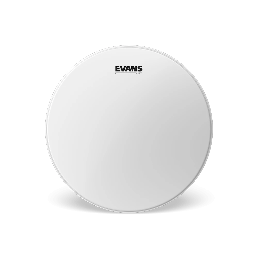 Evans ST snare drumhead, white, Evans logo visible