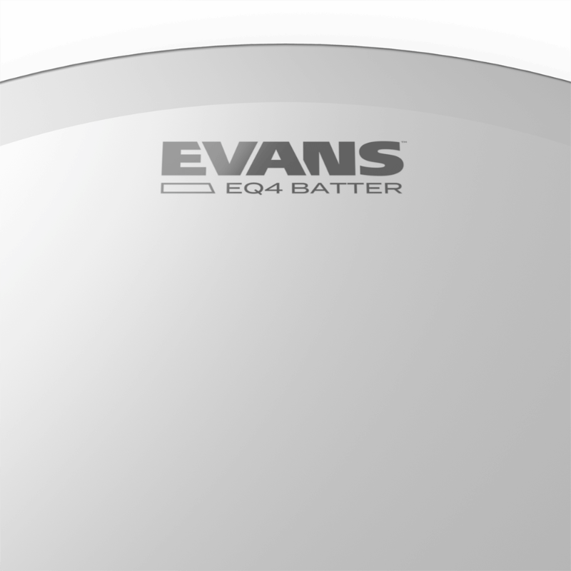 Evans EQ4 Frosted bass drum head with Evans logo visible