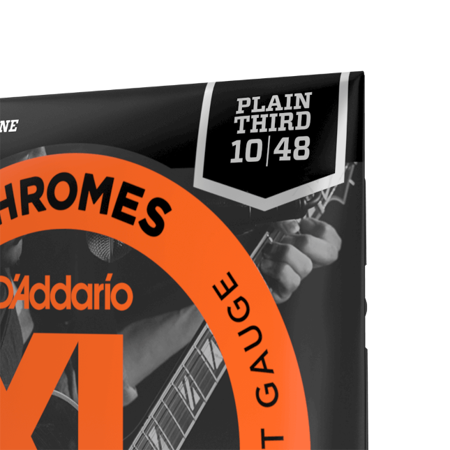 D'Addario ECG23PL XL Chromes Flatwound Electric Guitar Strings -10-48 Extra Light, Plain Third