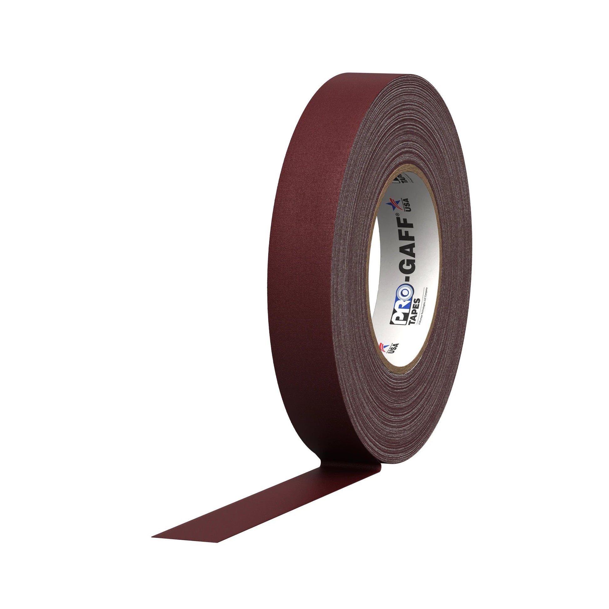Gaff tape roll, Pro Tapes Pro Gaff, burgundy, 1 in wide.
