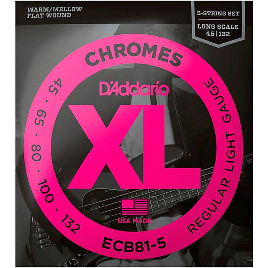 D'Addario 45-132 Regular Light 5-String, Regular Scale, XL Chromes Bass Strings