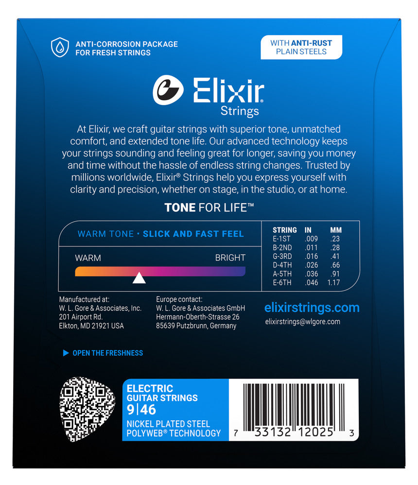 Elixir 9-46 Nickel-Plated Steel Electric Guitar Strings with POLYWEB Technology