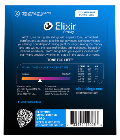 Elixir 9-46 Nickel-Plated Steel Electric Guitar Strings with POLYWEB Technology